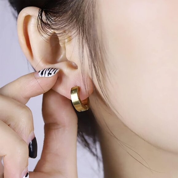 Minimalist Stainless Steel Huggie Hoop Earrings - 5 Pairs in Gold Silver Black B - Picture 2 of 8